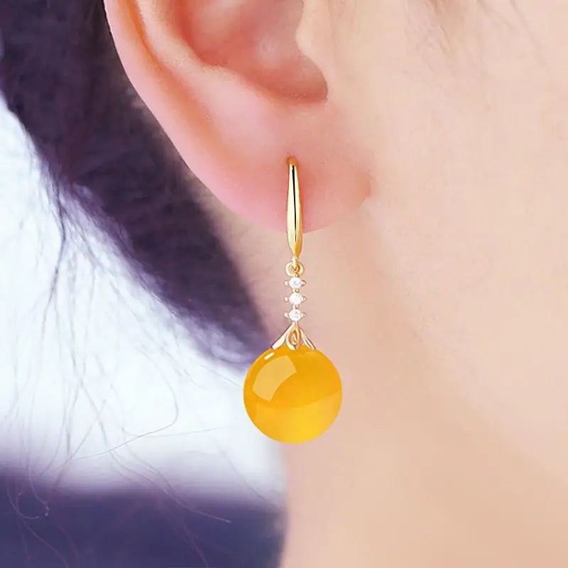 Vintage Palast Bunte Achat Ohrringe Grün Blau Gelb Perle 18 Karat Gold 925 Sterling Silber Ohrstecker für Frauen Edlen Schmuck