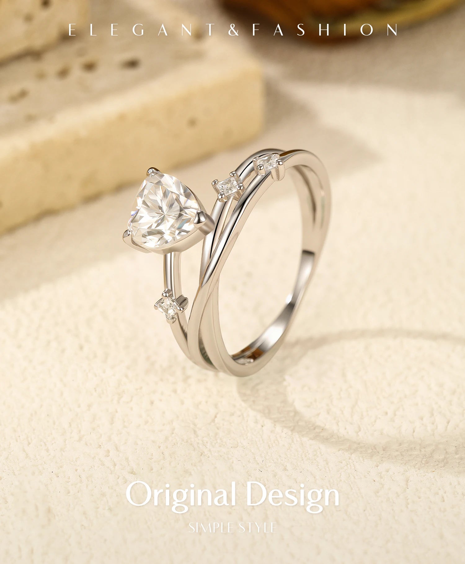 925er Silberring Herz-Brillanz  Filigraner Moissanit-Ring für Verlobung Hochzeit