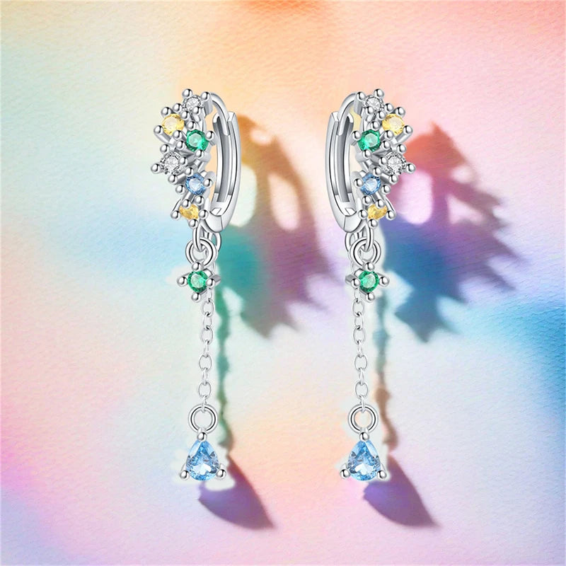 925er-Sterlingsilber, ein Paar farbige Herz-Ohrringe, passend für Original-Charms, Creolen für Frauen und Mädchen, Ohrstecker, edler Schmuck