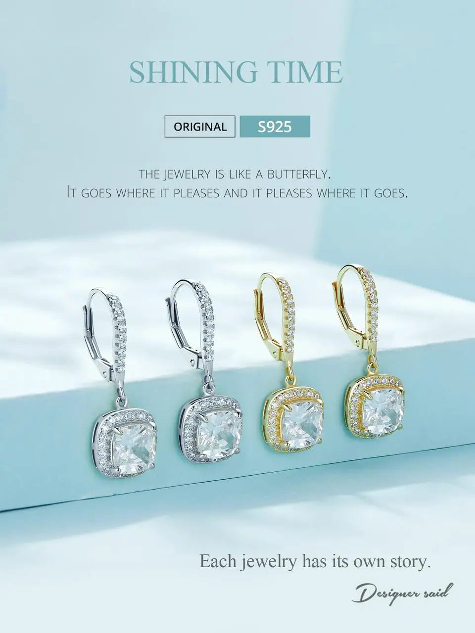 Bamoer authentische Sterling silber schillernde cz quadratische geometrische Tropfen ohrringe für Frauen 14 Karat vergoldeten Hochzeits schmuck sce520