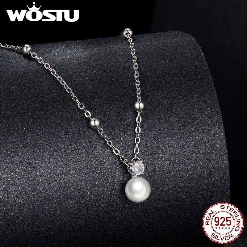 WOSTU 1 CT Moissanit Natürliche Perle Ohrstecker Labor Diamant 925 Sterling Silber Anhänger Frauen Hochzeit Set Valentinstag Geschenk
