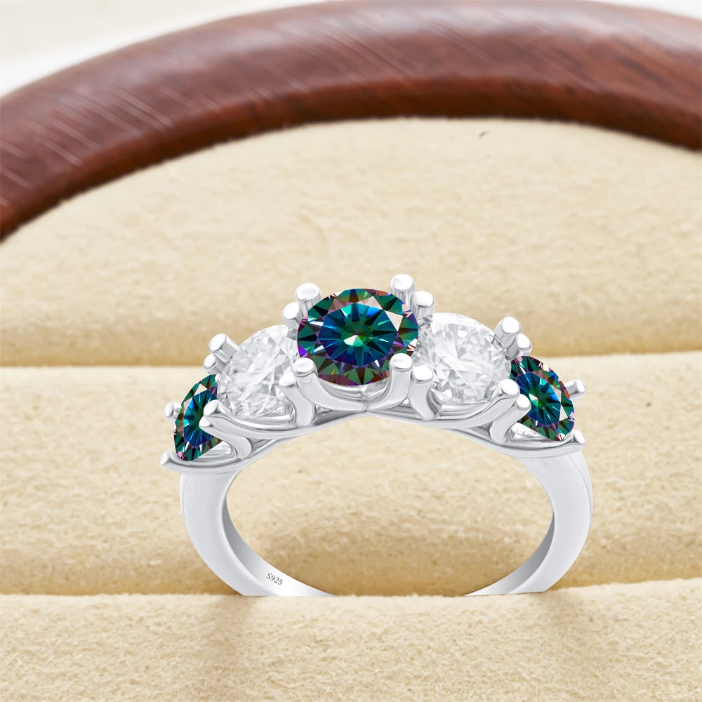 Moissanit Fünfstein-Ring Silber