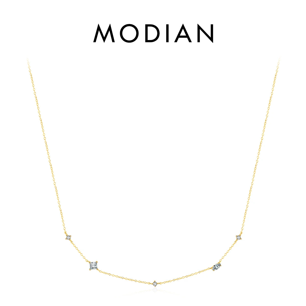 MODIAN Halskette mit Anhänger aus 925er-Sterlingsilber, Regenbogenfarben, bunt, mit Zirkonia, glänzend, geometrisch, für Damen, Party, Schmuck, Geschenk