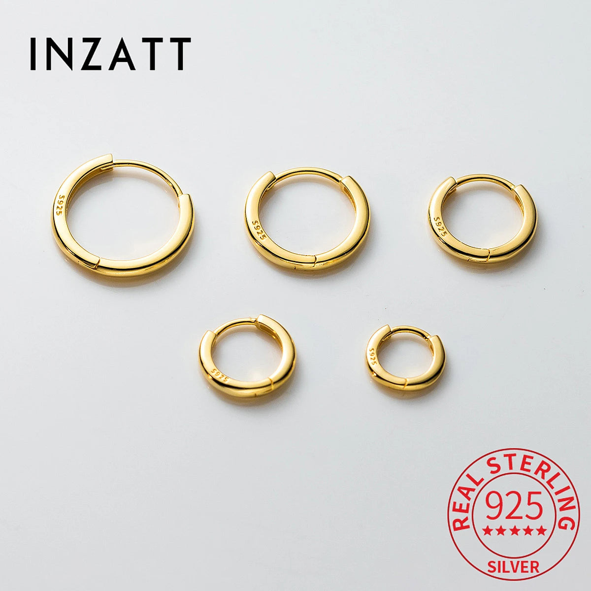 Inzatt echtes 925er Sterling silber 10/12/14/16/18mm runde Creolen für Damen klassischer edler Schmuck geometrische Accessoires