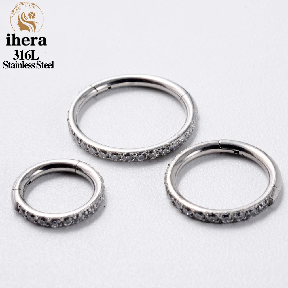 1/10/50PCS Edelstahl Zirkon Klapp Segment Nase Septum Clicker Ring Runde Ohrringe Hoops Ohr Tragus helix Piercing Schmuck