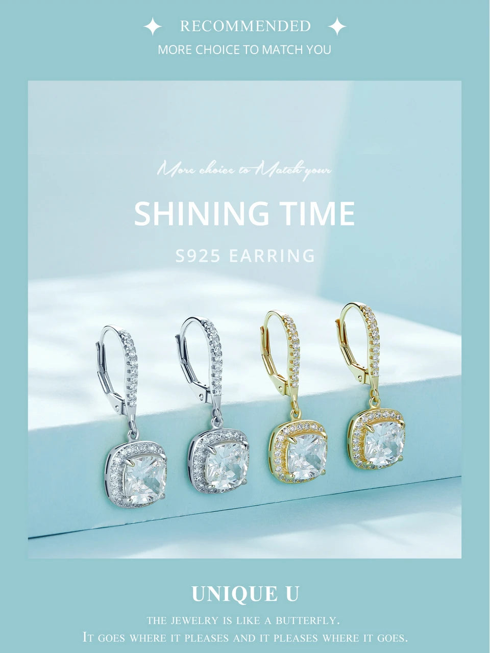 Bamoer authentische Sterling silber schillernde cz quadratische geometrische Tropfen ohrringe für Frauen 14 Karat vergoldeten Hochzeits schmuck sce520