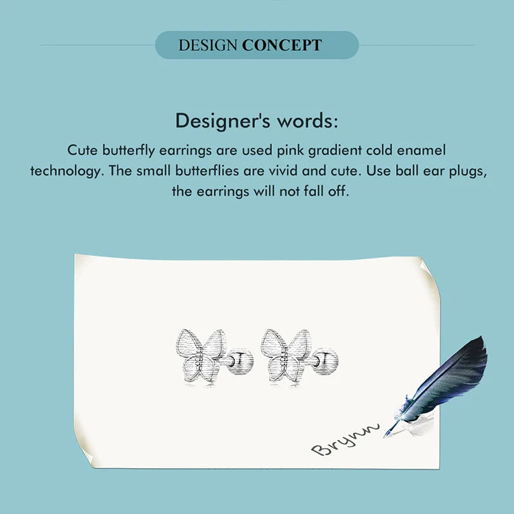 Bamoer Luxus-Ohrringe für Mädchen aus 925er-Sterlingsilber, Regenbogen-Schmetterling, niedlich, schick, lustig, Ohrstecker, Original für Damen, Party, edler Schmuck