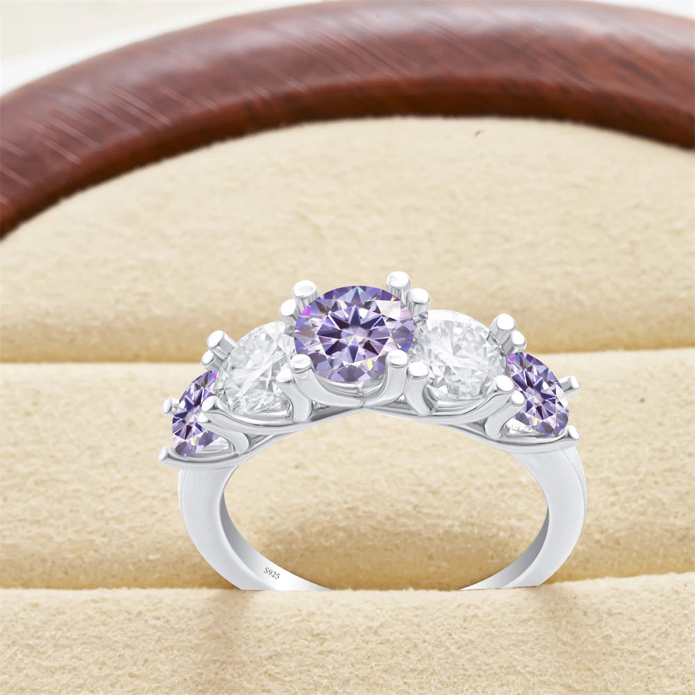 Moissanit Fünfstein-Ring Silber