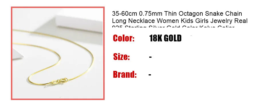 35-60 cm 0,75 mm dünne achteckige Schlangenkette lange Halskette Damen Mädchen Schmuck echtes 925er Sterlingsilber Gold Farbe Kolye Colier