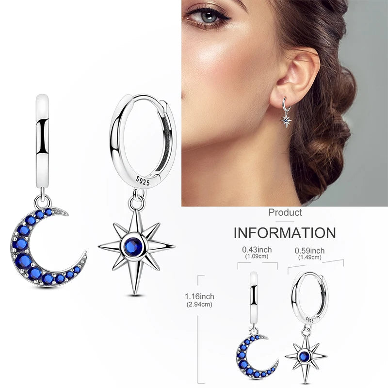 Creolen aus 925er-Sterlingsilber, Mond, Sonne, Original-Ohrring, Anhänger, Zirkon, Herzform, Stern-Ohrring, für Frauen und Mädchen, zur Herstellung von Schmuck