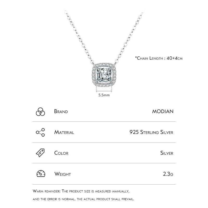 Modian Echt 925 Sterling Silber Exquisite Quadratische Glänzende Zirkonia Anhänger Klare CZ Kette Halskette für Frauen Hochzeit Edlen Schmuck
