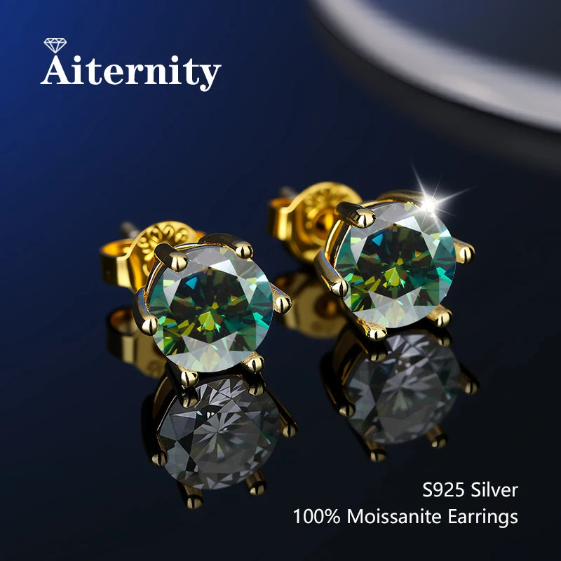 Moissanit-Ohrstecker mit 2 Zertifikaten, Diamant-Tester-Stift für Männer und Frauen, 925er Silber, 18 Karat vergoldet, Hochzeits-Edelstein