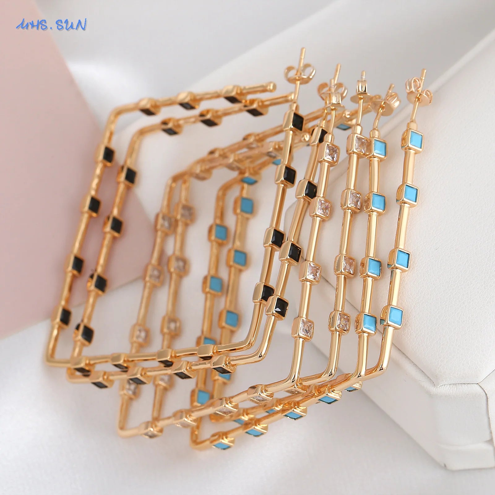 MHS.SUN Mode Vergoldet Große AAA CZ Hoop Ohrringe Für Frauen Übertreiben Große Ohrringe Intarsien Zirkon Hip Hop Ohr Schmuck Geschenk