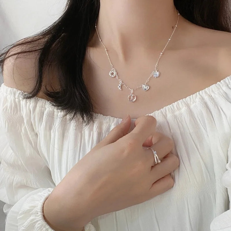 Halskette aus 925er-Sterlingsilber, schwarze Perlen, quadratisch, unregelmäßig, Punk, geometrisch, für Frauen und Mädchen, Schmuck, Geschenk, Dropshipping, Großhandel