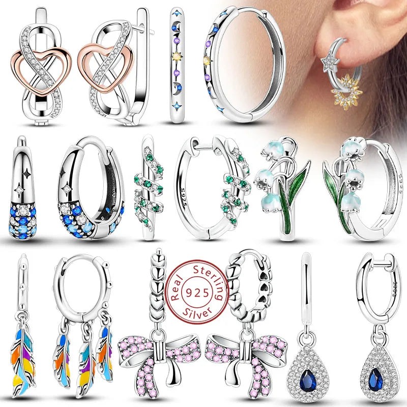 Damen-Ohrringe, 925er-Sterlingsilber, Creolen, Herz, Zirkon, Stern-Tropfenohrringe für Damen, Mode, Party, Geburtstag, Schmuck, Geschenke