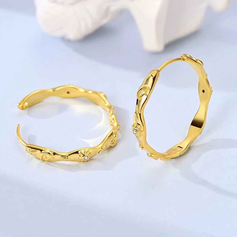 Neue Creolen aus 925er-Sterlingsilber, Gold, Gold, funkelnde Sonne, Mond, Stern, Ohrringe, Ohrstecker, Tropfen für Frauen, Mädchen, Party, edler Schmuck, Geschenk