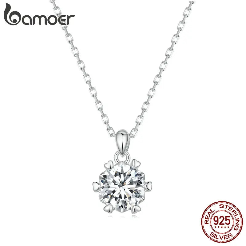 Bamoer 1 Karat Moissan ite Anhänger Halskette für Frauen hochwertige Sterling Silber Hochzeits feier Braut edlen Schmuck 3 Farben