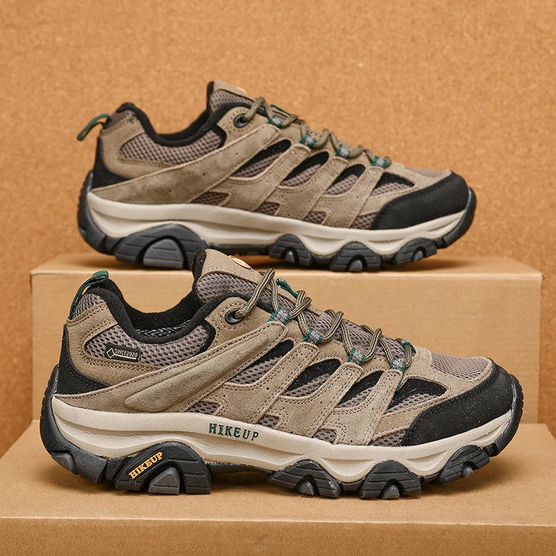 HIKEUP Turnschuhe für Männer Wanderschuhe Leder Trekking Stiefel Frauen Camping Jagd Herren Berg Taktische Stiefeletten Laufen Sneaker