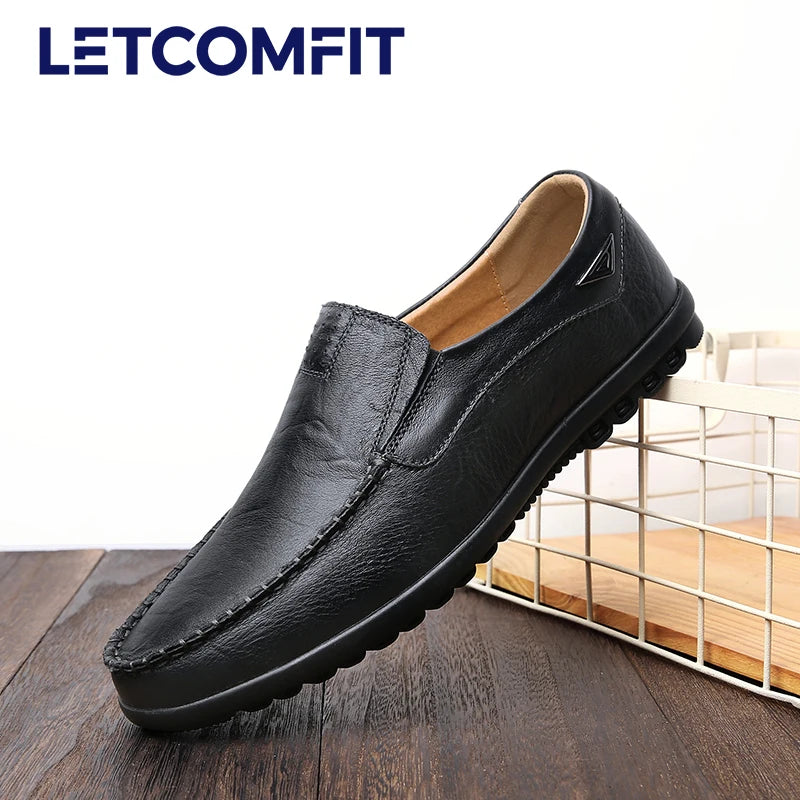 LETCOMFIT Lässige Herren-Loafer, solides Slip-On-Leder, Business-Oxfords, bequeme Low-Top-Herrenschuhe mittleren Alters, Ganzjahreskleidung