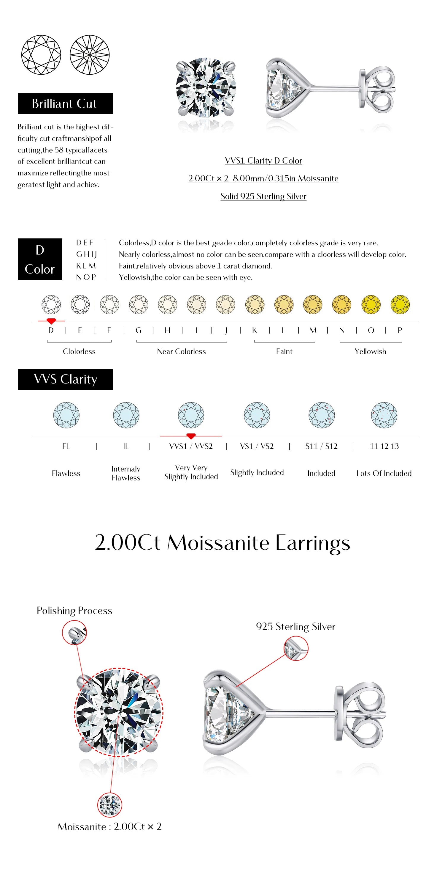 MODIAN 5 Größen D Farbe Moissanit Ohrringe 925 Sterling Silber Funkelnde Luxus Ohrstecker Für Frauen Hochzeit Edlen Schmuck