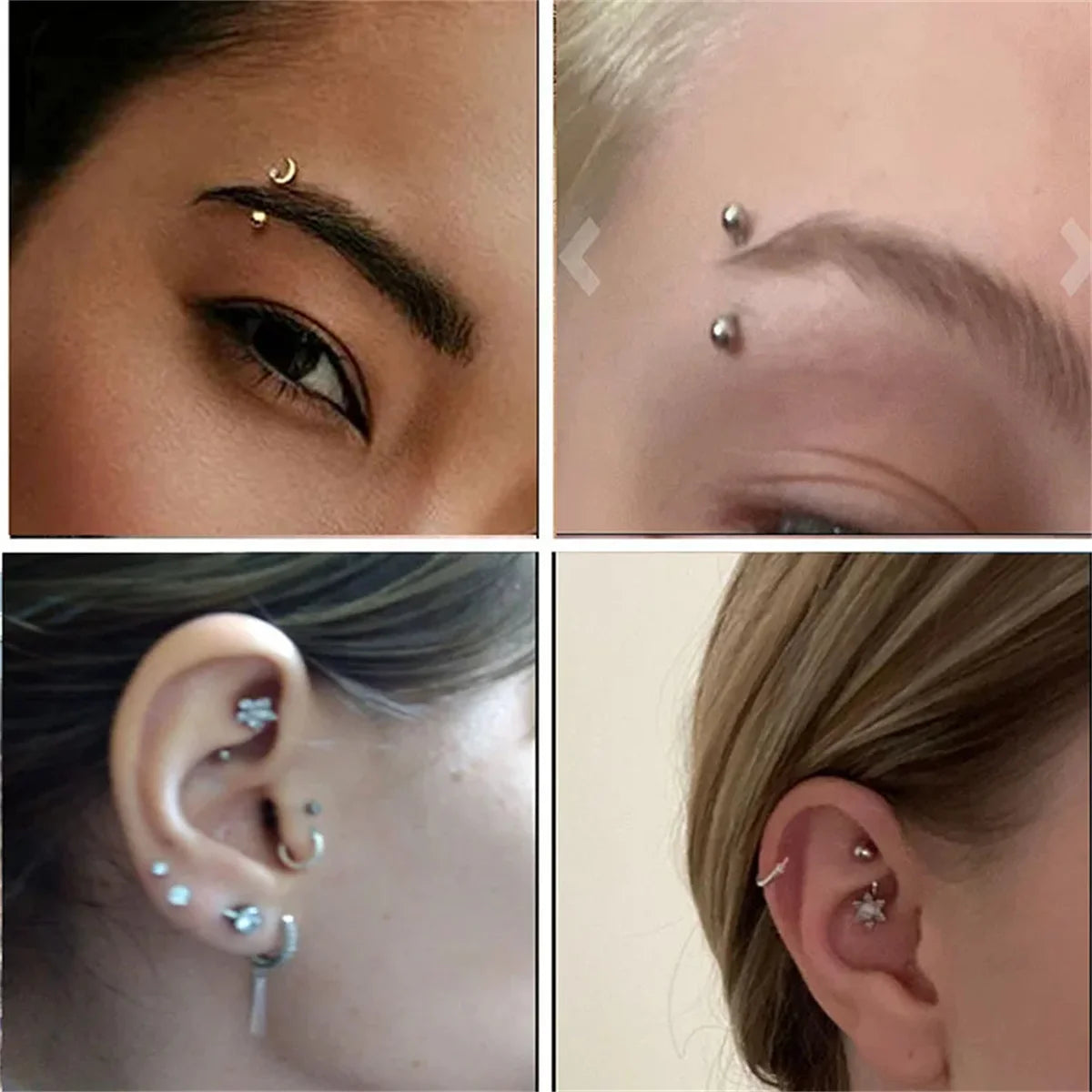 12er Piercing Set 16G Gebogene Langhantel Rook Daith Augenbraue Knorpel