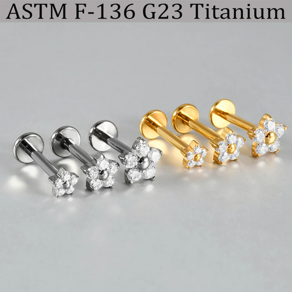 1/5PCS F-136 Implantat Titan Verschiedene Größe Blume Zirkonia Labret 16G Innengewinde Knorpel Helix Lappen Ohrring Piercing