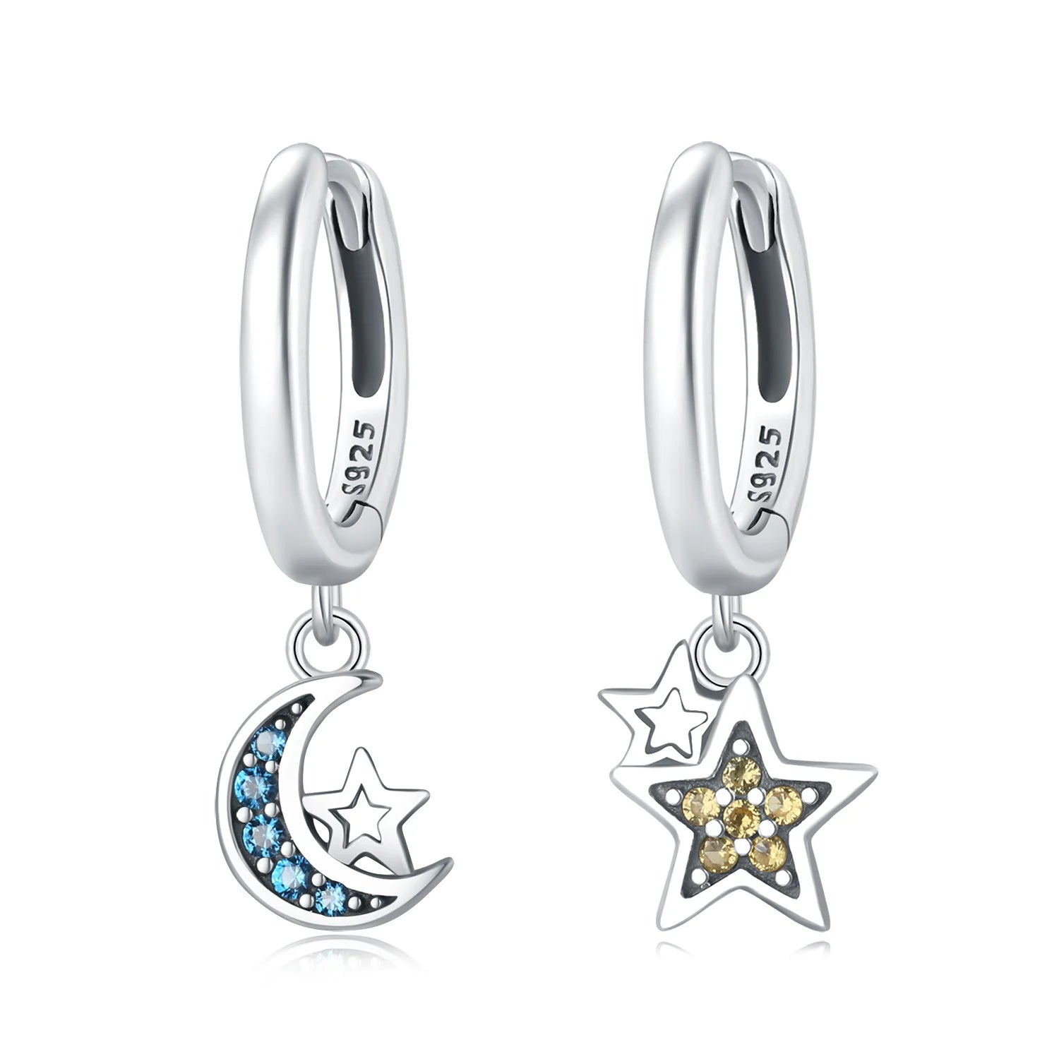 Ohrringe aus 925er-Sterlingsilber, geheimnisvoller Stern, Mond, Schmuck, vielseitige Creolen für Frauen, Schmuck, Geburtstagsfeier, feine Geschenke