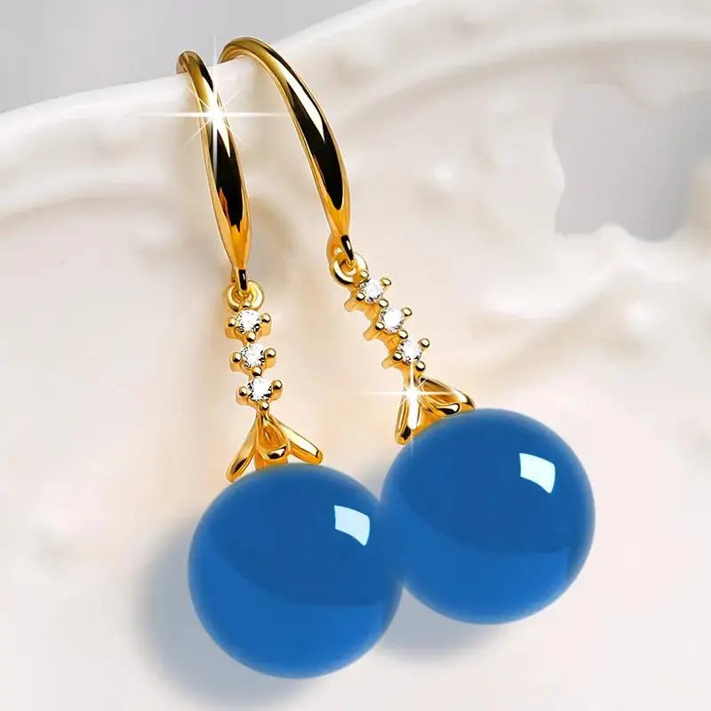 Vintage Palast Bunte Achat Ohrringe Grün Blau Gelb Perle 18 Karat Gold 925 Sterling Silber Ohrstecker für Frauen Edlen Schmuck