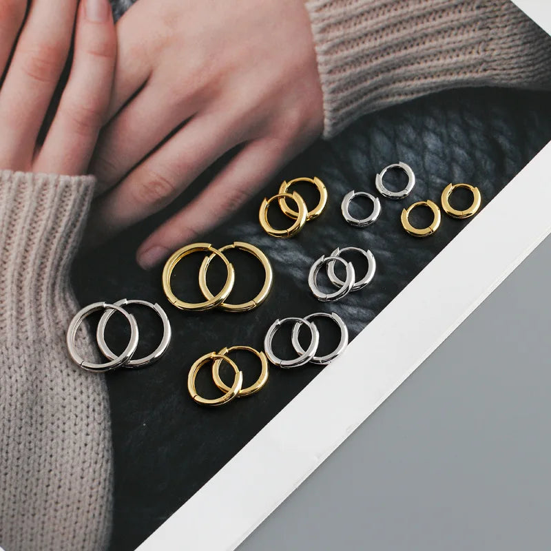 SOFTPIG Echtes 925er Sterlingsilber, 18 Karat Gold, 10/12/14/18 mm, runde Creolen für Damen, edler Schmuck, minimalistische Accessoires