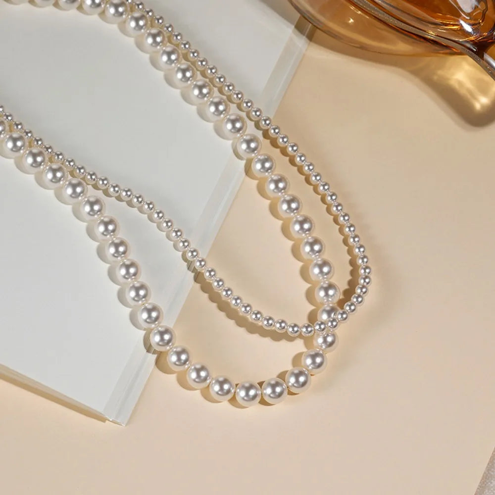 Trumium Vintage Elegante 6/8/10mm Weiße Perle Kette Choker Halskette für Frauen Hochzeit Party Mode Einfache schmuck Giris Geschenk