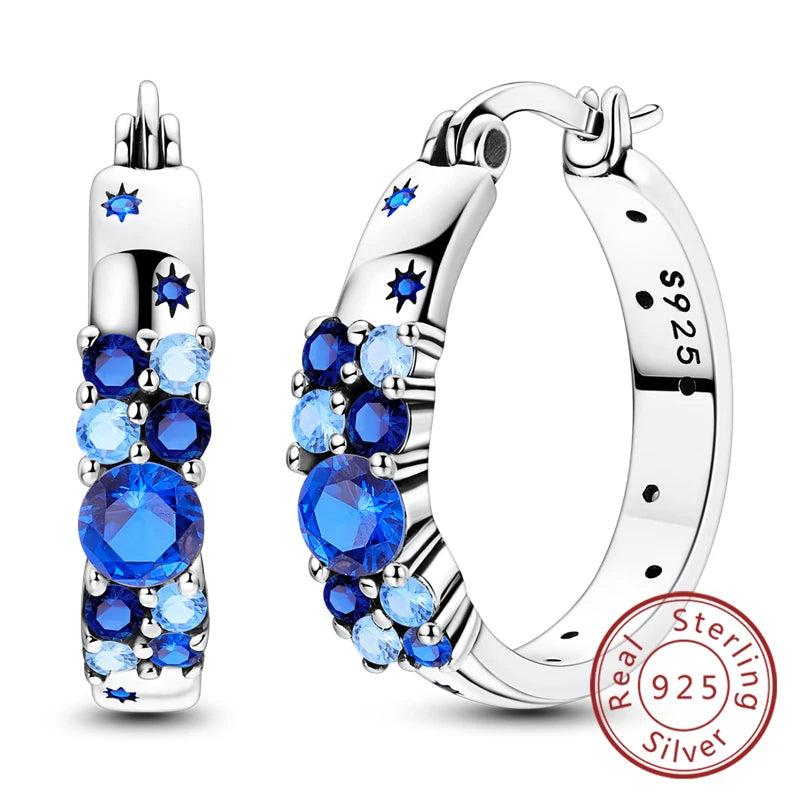 Creolen Original 925 Sterling Silber Blaues Sternenlicht Kristall Feuerdrache Schmetterling Ohrringe Für Frauen Party Hochzeit Schmuck