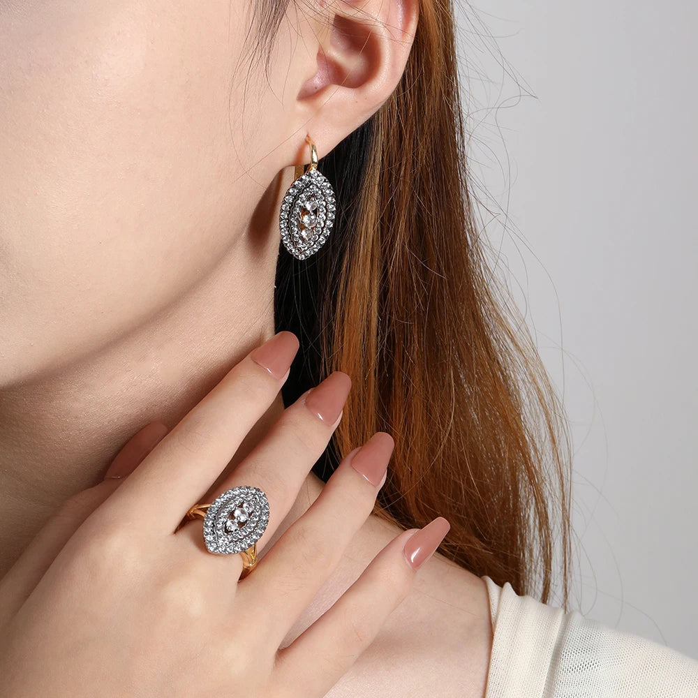 Kristalldesign mit eingelegten zweifarbigen Ohrringen, verkupfertem 14-karätigem Gold, modischer Luxus-Party-Geschenkschmuck