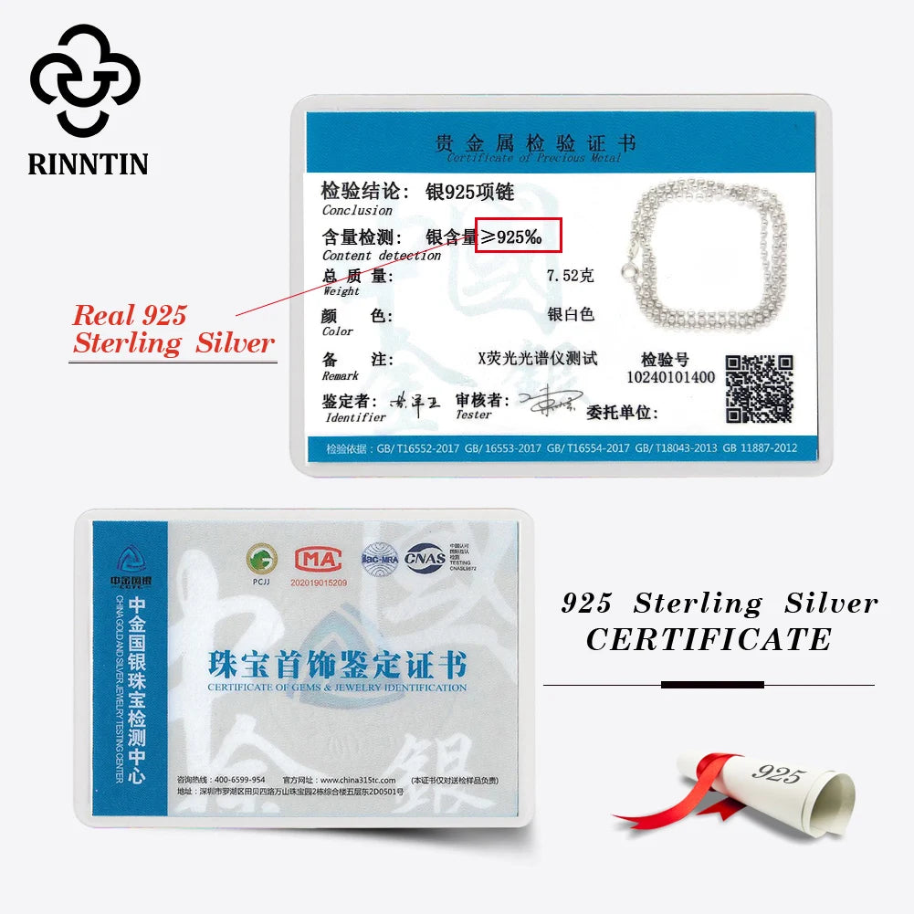 Rinntin Handgefertigte Halskette aus 925er-Sterlingsilber, modisch, 1,2 mm, Kugelperlenkette, 40/45/50/55/60 cm, für Damen, Kette, Schmuck, Geschenk SC24