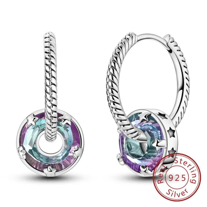 Creolen Original 925 Sterling Silber Blaues Sternenlicht Kristall Feuerdrache Schmetterling Ohrringe Für Frauen Party Hochzeit Schmuck