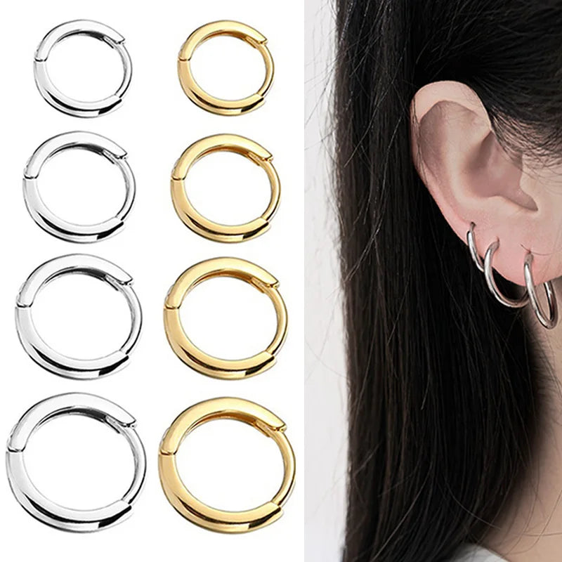 3/50/100 Paar kleine Creolen aus Edelstahl für Damen und Herren, goldfarben, schwarzer Kreis, dicker Ohrring, Huggie-Ohrringe, Piercing