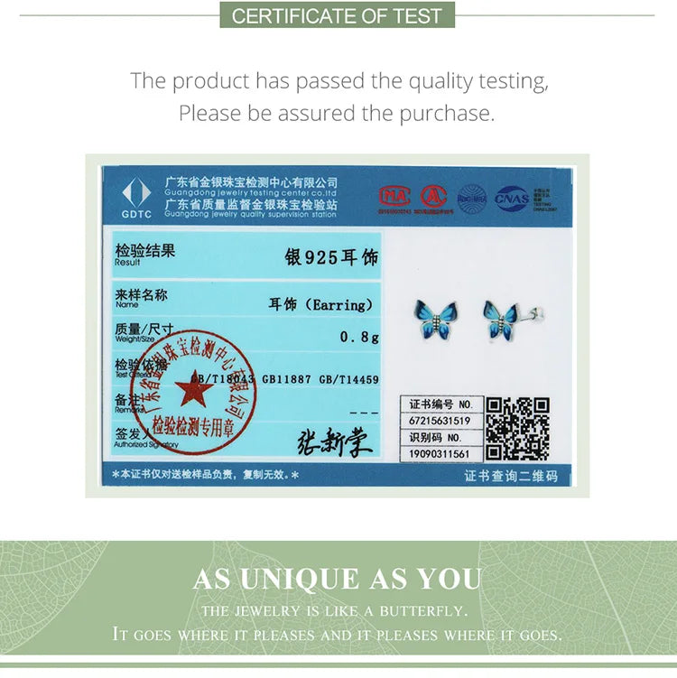 Bamoer Luxus-Ohrringe für Mädchen aus 925er-Sterlingsilber, Regenbogen-Schmetterling, niedlich, schick, lustig, Ohrstecker, Original für Damen, Party, edler Schmuck