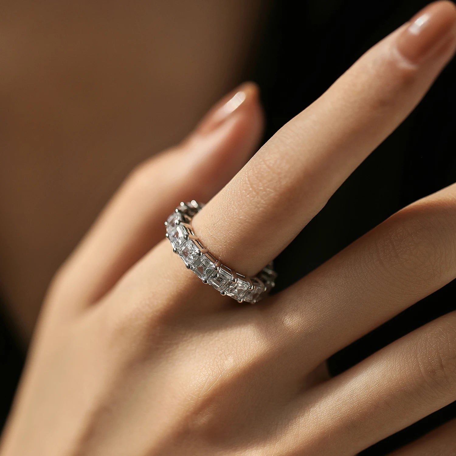 925er Sterling Silber Smaragd-Zirkon Ring Damen