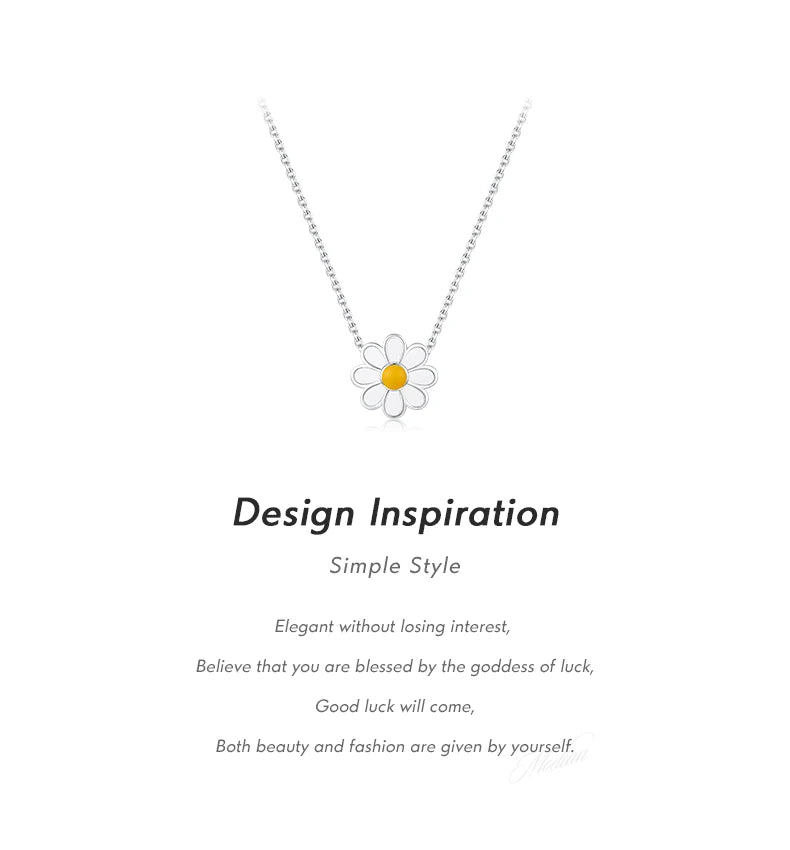 MODIAN Halskette mit weißem Emaille-Blumen-Anhänger aus 925er-Sterlingsilber, Charm-Gänseblümchen-Halskette für Frauen, hypoallergener Schmuck