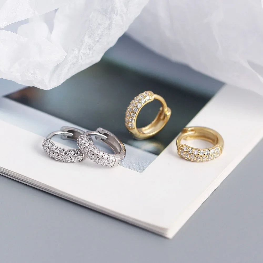 INZATT Echt 925 Sterling Silber 18 Karat Gold Voller Zirkon Runde Creolen für Frauen OL Edlen Schmuck Licht Luxus zubehör